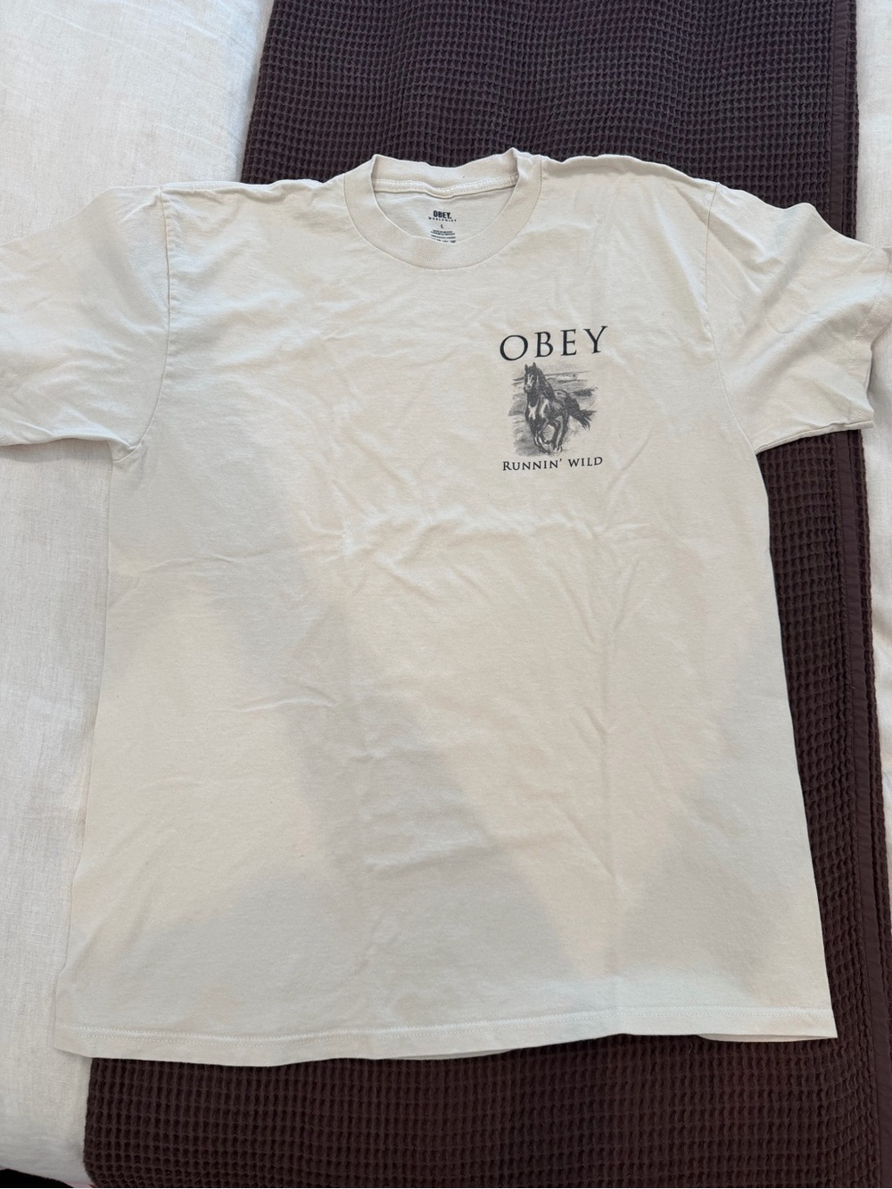 Obey Runnin' Wild Graphic Tee - Off-White with Black Print
